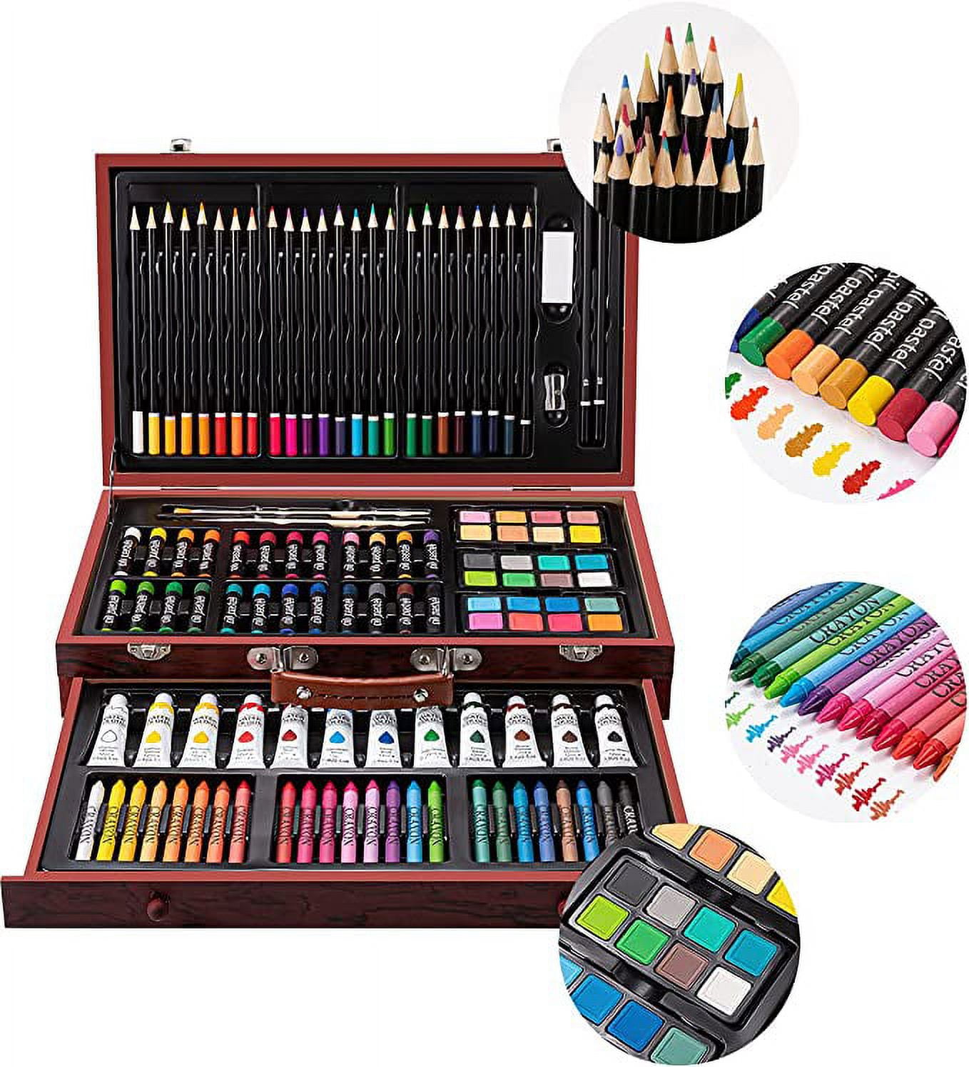 Art Supplies, 129 Piece Art Kit for Beginners, Teens, Adults in Painting, Coloring, Sketching, Great Art Set in Portable Wooden Case with Crayons, Colored Pencils, Oil Pastels, Watercolor Pens (GIFT)