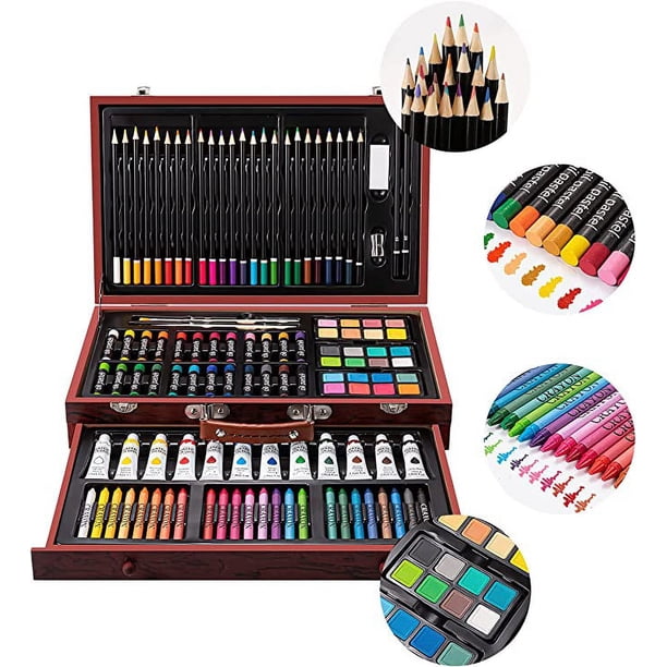 Vigorfun 129-Piece Art Essentials Kit in Wooden Case for All Ages