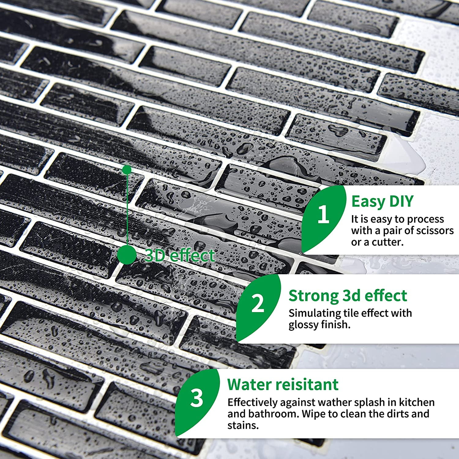 LONGKING Self-Adhesive Kitchen Backsplash, Vinyl Decorative Tiles (10 Tiles)