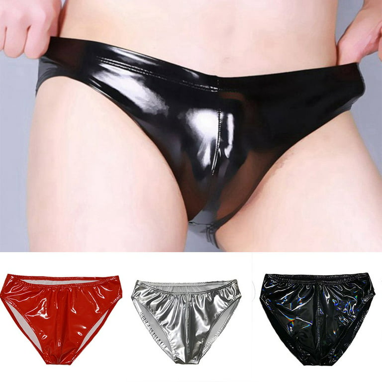 Men Sexy Shiny Latex Briefs Glossy Thong Panty Low Waist Cosy Wet