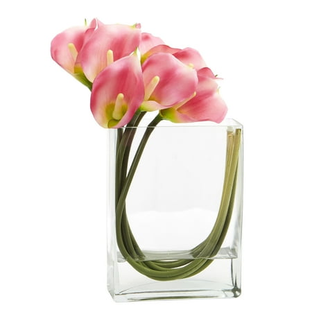 10' Rectangular Rose Nearly Natural 12 ft. ft. Calla Lily in Rectangular Glass Vase Artificial Arrangement ()