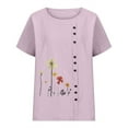 thumbnail image 4 of Busydd Womens Tops Summer Short Sleeve Round Neck Blouses Cotton Linen Button Down T Shirts Fashion Casual Floral Print Tee Tops Comfy Loose Versatile Going Out Tops Plus Size Tops S-5XL, 4 of 4
