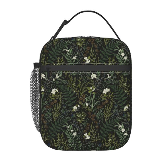 Dark Botanical Lunch Bag Reusable Thermal Lunch Box with Handle for Women and Men