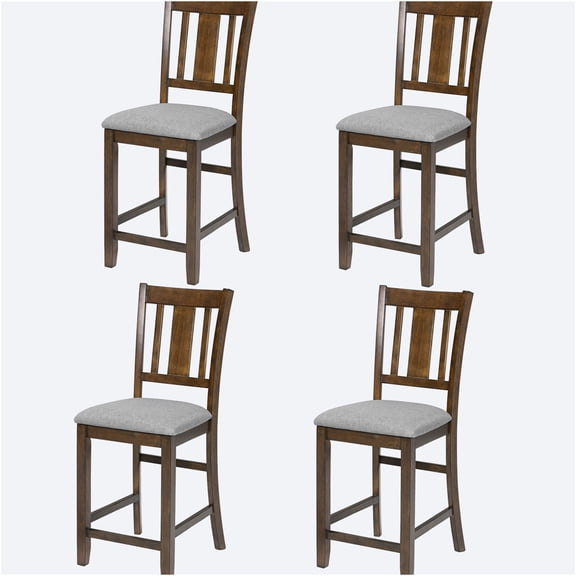 JERFIT Modern Walnut Upholstered Dining Chairs Set of 4, Counter Height Kitchen Chairs with Padded Seat, Solid Wood Frame for Dining Room