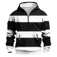 thumbnail image 2 of FRSASU Mens Color-Block Striped Printed Workwear Hooded Sweatshirt with Zipper Pocket Lightweight Pullover Black, 2 of 6