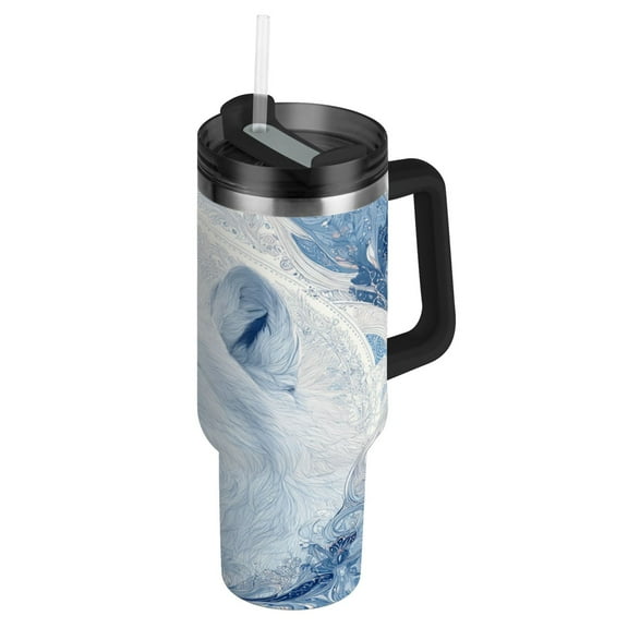30oz insulated car cup with handle and straw suitable for all ages Stainless steel vacuum insulated cup. Striking Arctic Wolf