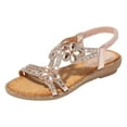 thumbnail image 3 of Rokment Boho Glitter Flower Rhinestones Wedge Dress Sandals for Women Bride Wedding Summer Beach Sparkly Leather Open Toe Low Heels Elastic Slingback Sandals Pink Size 9, 3 of 4