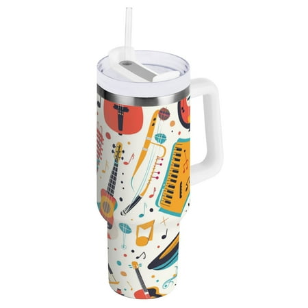 

JSTEL Music Note Musical Instrument 40 oz Tumbler Stainless Steel Water Bottle Vacuum Insulated Cup with Straw Lid & Handle For Travel Car Cup Holder