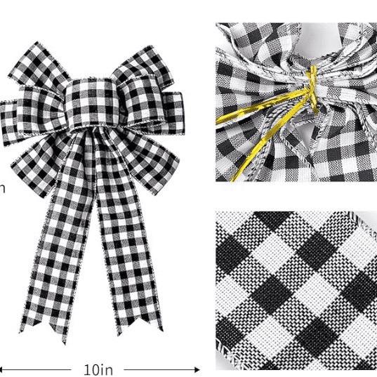 Black White Buffalo Plaid Bow, 15.7 x 9.8 in Decorative Bow for Christmas Tree Topper, Thanksgiving Holiday Wreath, Home Decor, Front Door Displays, Present Decoration