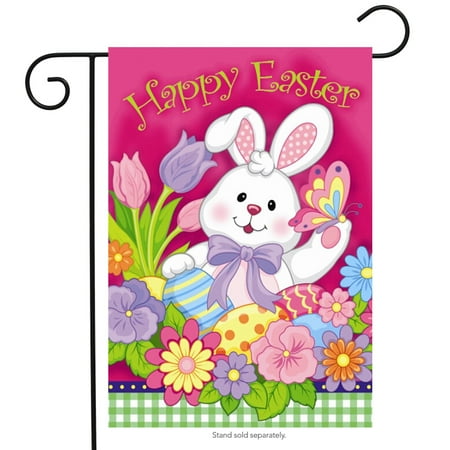Bunny Mini Flag - Happy Easter Bunny Garden Flag Decorated Eggs Tulips 12.5
