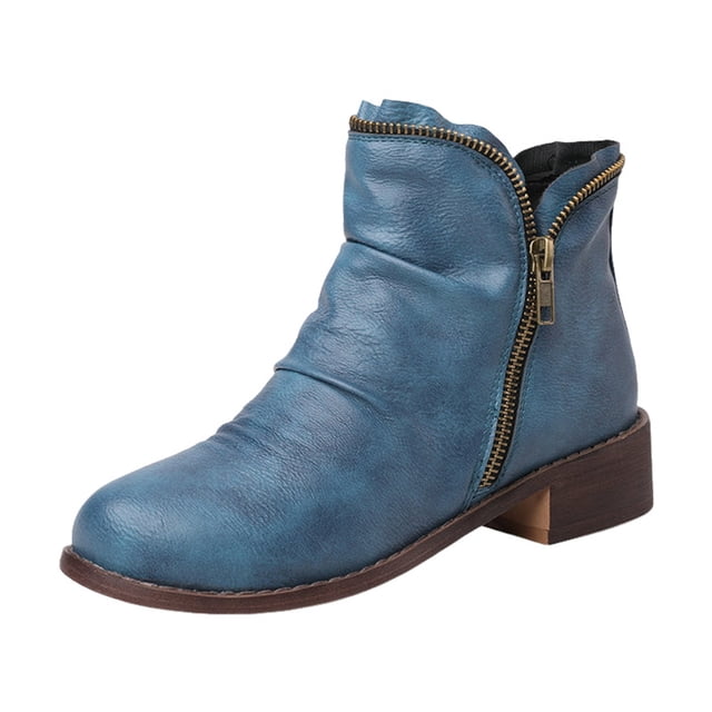 Zipper Chelsea Ankle Boots for Women Vintage Slouchy Leather Low Heels Short Booties Winter Fall Work Shoes