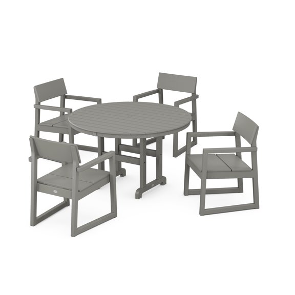 POLYWOOD EDGE 5-Piece Round Farmhouse Dining Set in Slate Grey