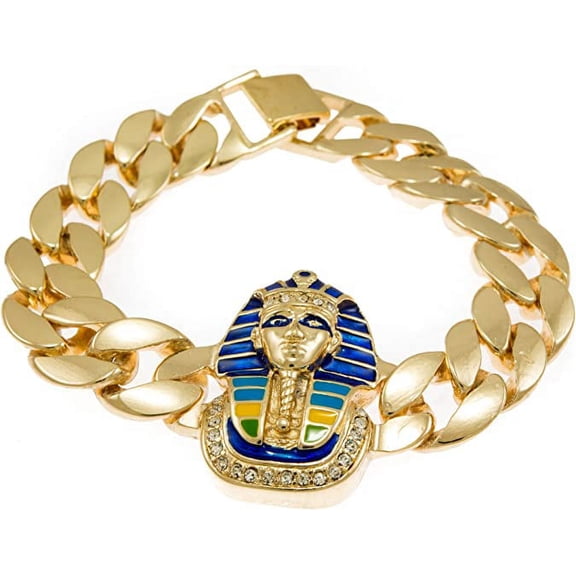 Hip-hop Gold Tone Mens King Tut Pharaoh Cuban Link Blacelet #2