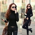 thumbnail image 4 of Womens Long Sleeve Mock Turtleneck Crew Stretch Slim T Shirt Layer Top, 4 of 6