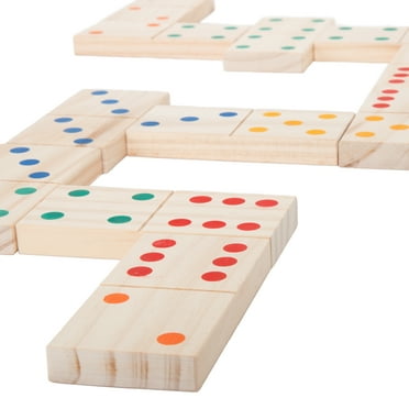 Hey! Play! Giant Wooden Dominoes Set Hand-Crafted Pine Wood Lawn Game, 28 Count