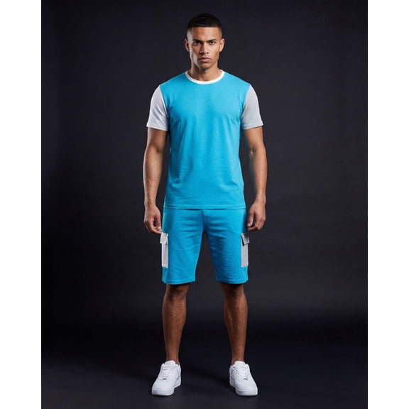 Men’s 2-piece Short Set Crew neck T-Shirt with Matching Cargo Shorts