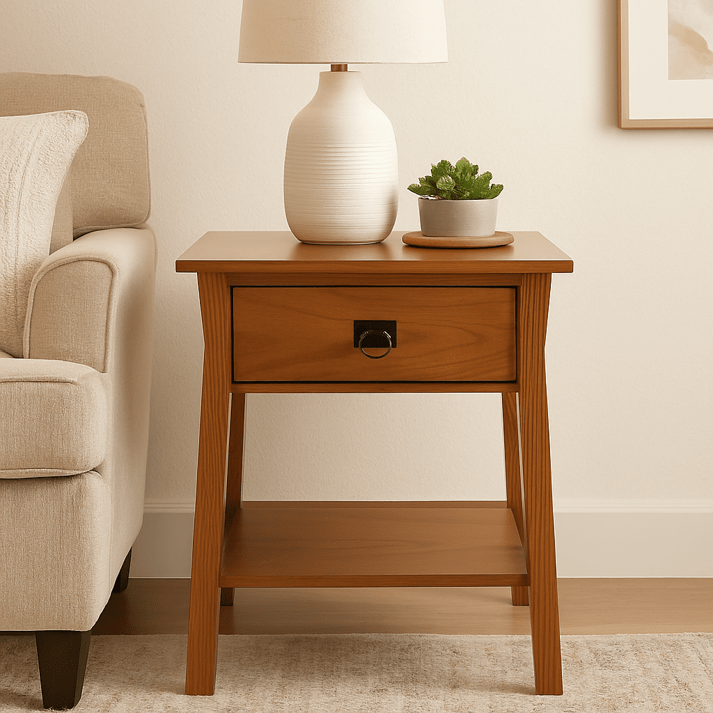 Leick Home Solid Wood Mission End Table with Locking Secret Compartment, Russet Finish