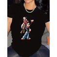 thumbnail image 2 of Women's Playful Cartoon Graphic Tee - Black Round Neck Short Sleeve Casual Sporty Top, Machine Washable, 2 of 8
