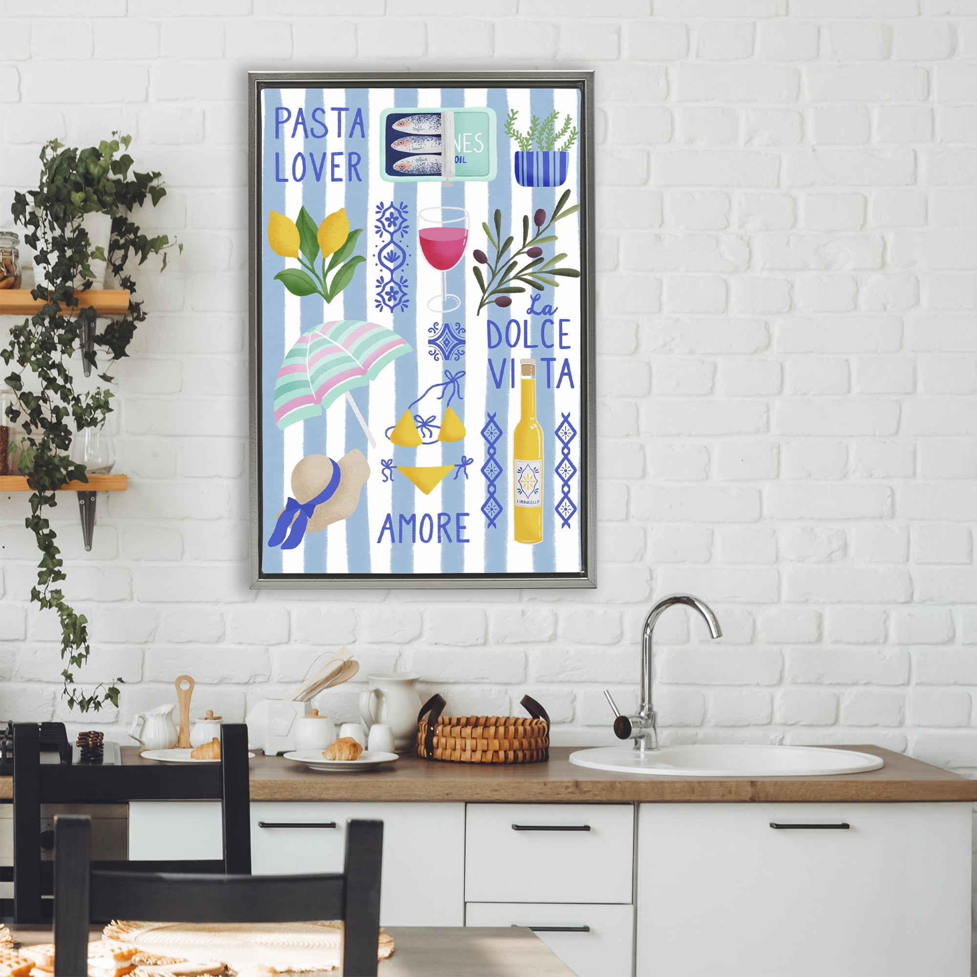 Stupell Industries Pasta Lover Mediterranean Gray Framed Floater Canvas Wall Art, design by Metka Hiti