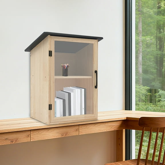 2 Tiers 40*28*57cm Library Book Box Single Sloping Roof Wooden Book Cabinet for Sharing Book