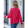 thumbnail image 2 of Womens Ribbed Knit Cardigan Slouchy Flower Graphic Button-Up Jacquard Knitted Sweater Coat Rose Red M, 2 of 8