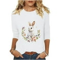 thumbnail image 2 of Cavosen Happy Easter T Shirts for Women 3/4 Sleeve Summer Bunny Floral Print Pullover Blouse Round Neck Holiday Tops Vacation Festival Shirts Loose Dressy Fashion Tees White L, 2 of 6