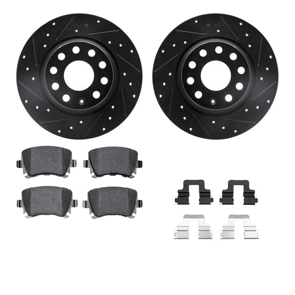 Dynamic Friction Company Rear Brake Rotors-Drilled and Slotted-Black with 5000 Advanced Brake Pads includes Hardware 8512-74113