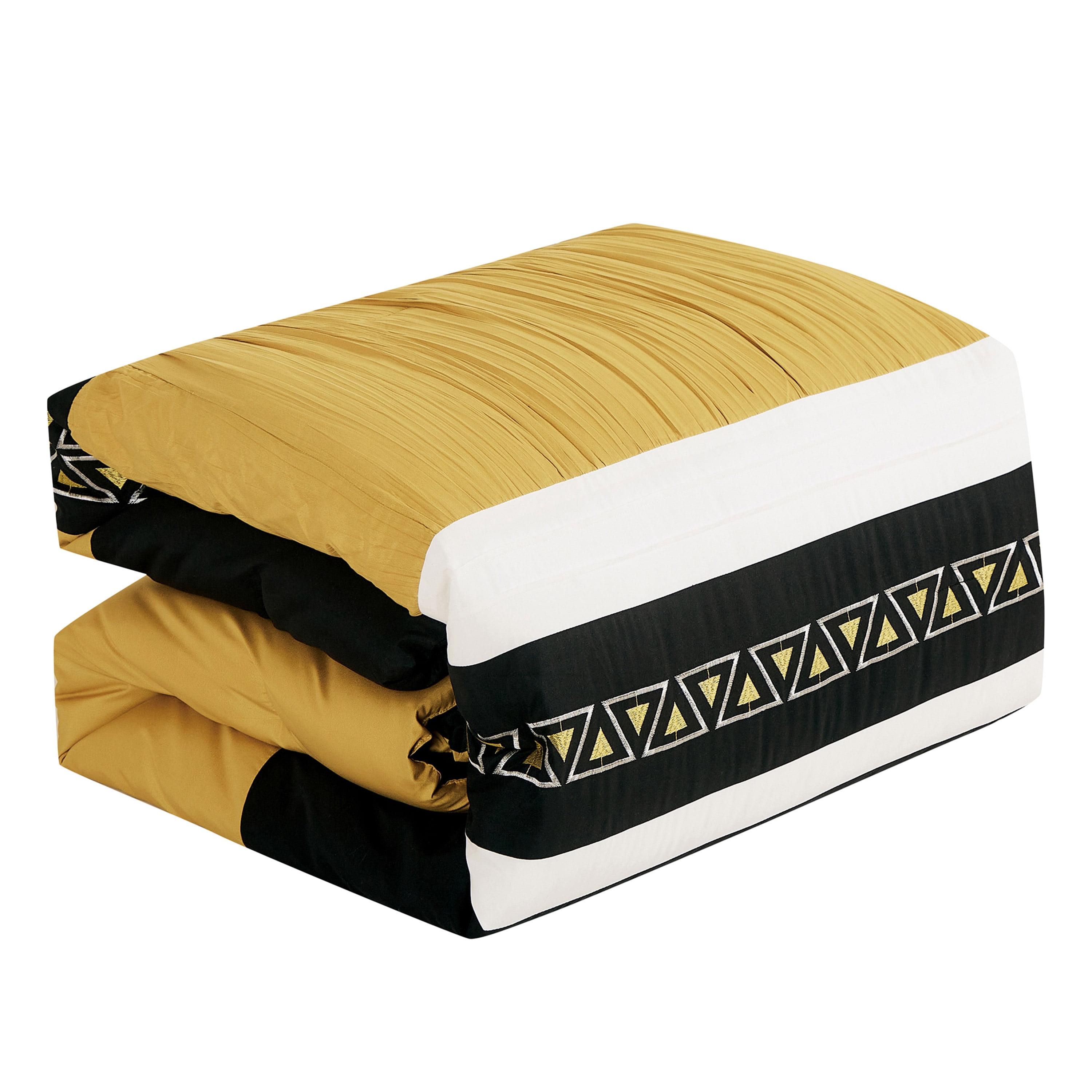 HIG Luxurious 7-Piece Embroidered Queen Bedding Set - Elegant Design & Cozy Comfort - Ideal for Home Decor, Yellow Bed in a Bag