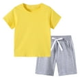 thumbnail image 2 of Antinious Toddler Casual Fashion Loungewear Short Sleeve Solid Top Shorts Outfit,Yellow,110, 2 of 5