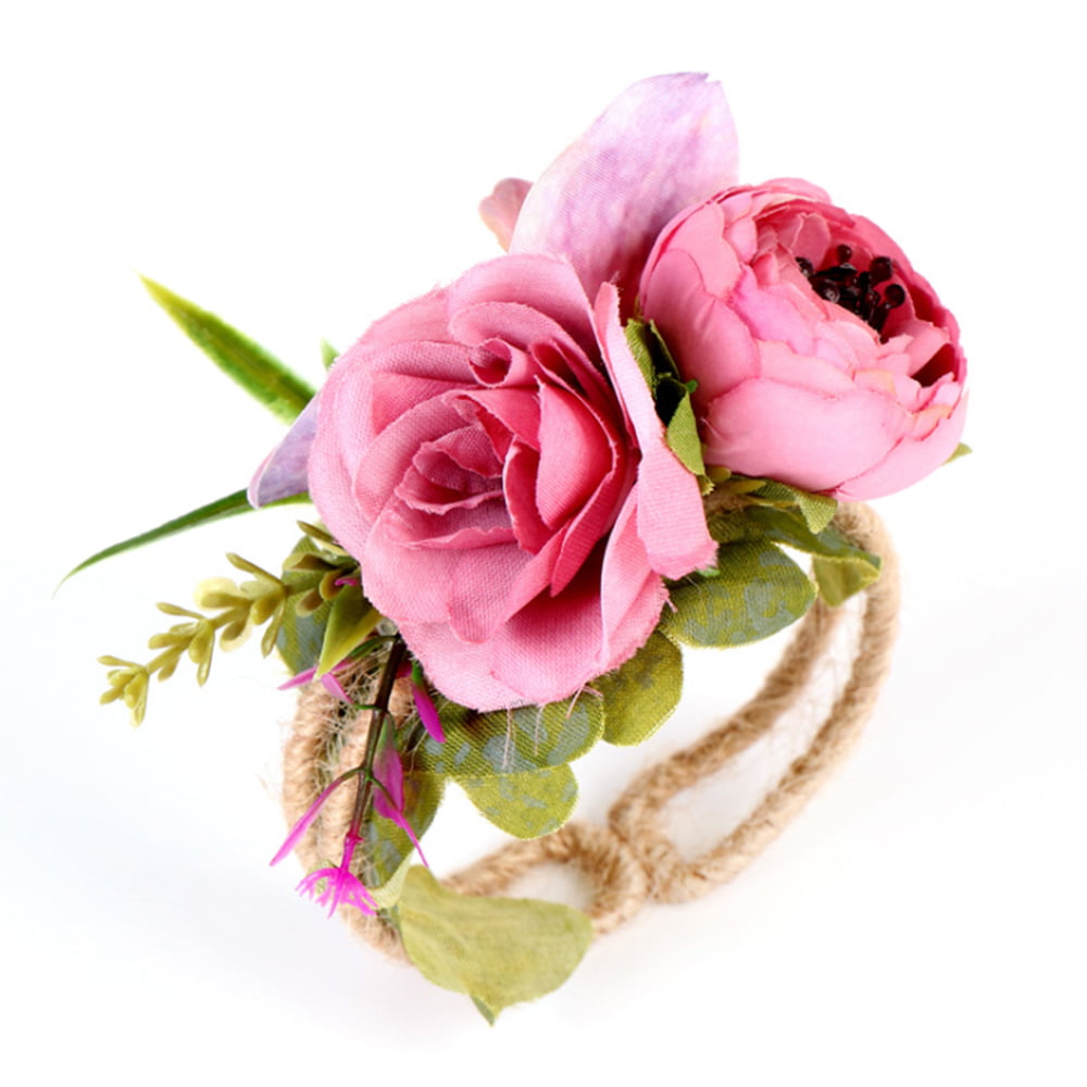 Pink Wedding Boutonniere Corsage Cuff Bracelet Bridesmaid Silk Rose Wrist Flower 