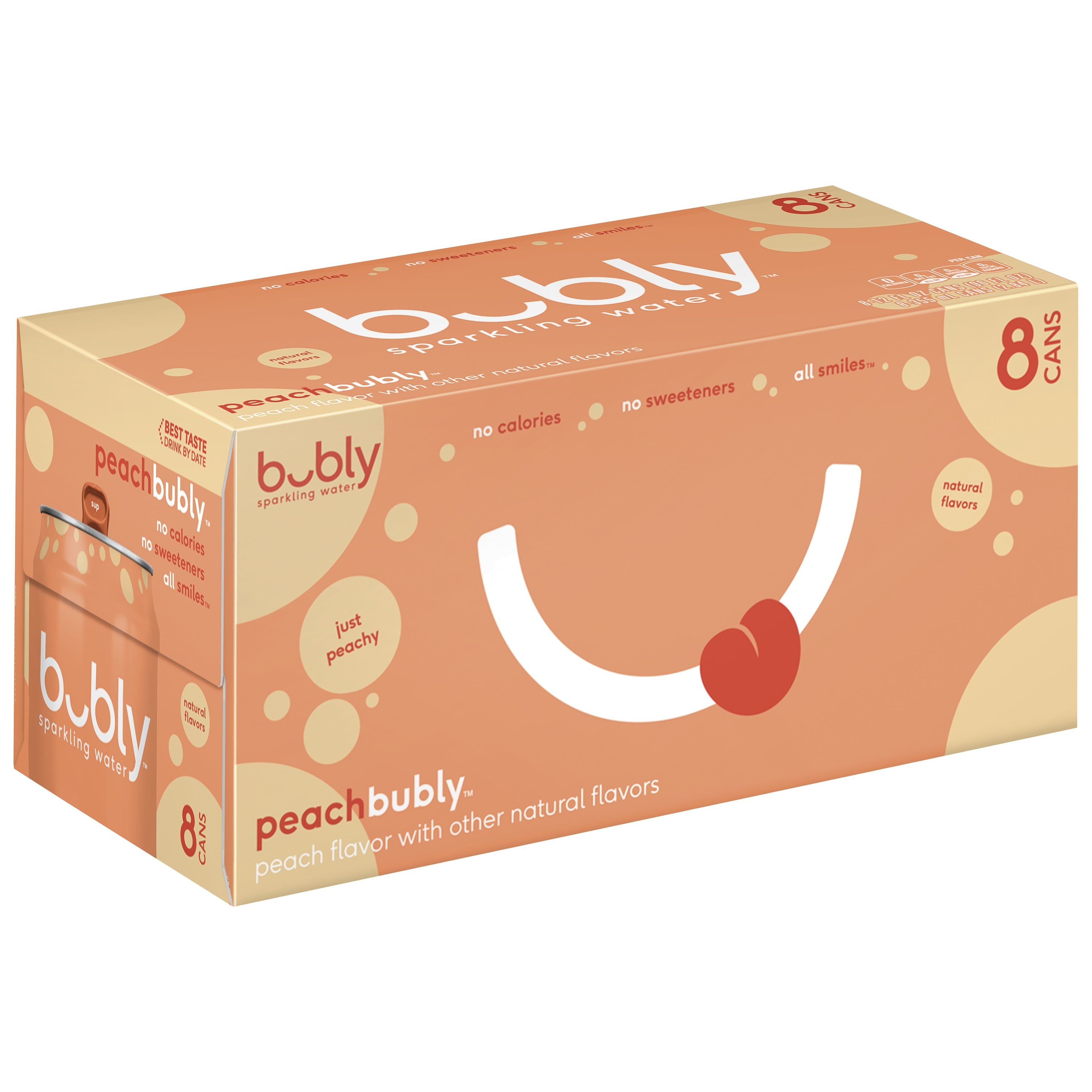 bubly Peach Sparkling Water, 12 Fl Oz, 8 Pack Cans