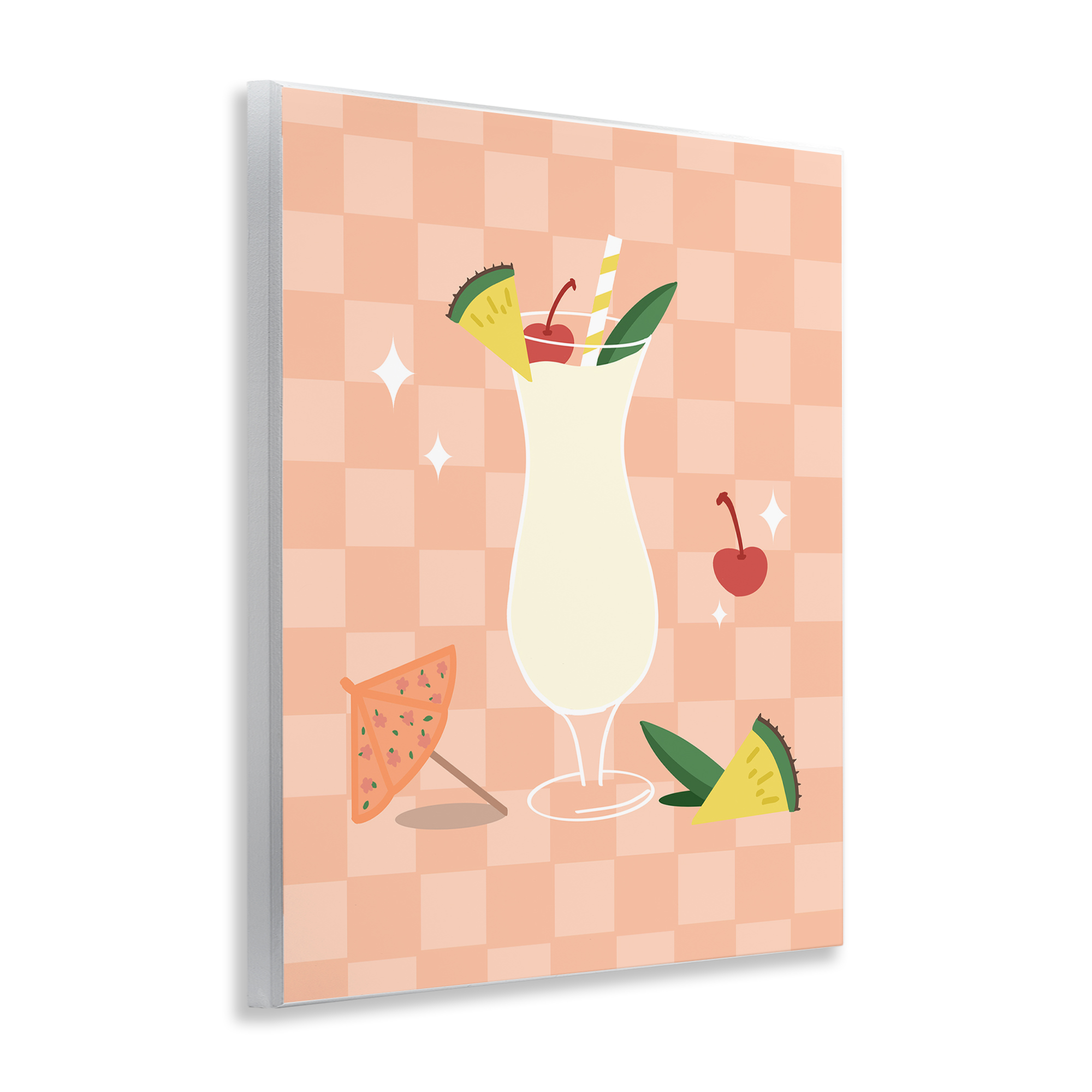 Stupell Industries Pina Colada on Checkered Food & Beverage Painting Unframed Art Print Wall Art, 11 x 14