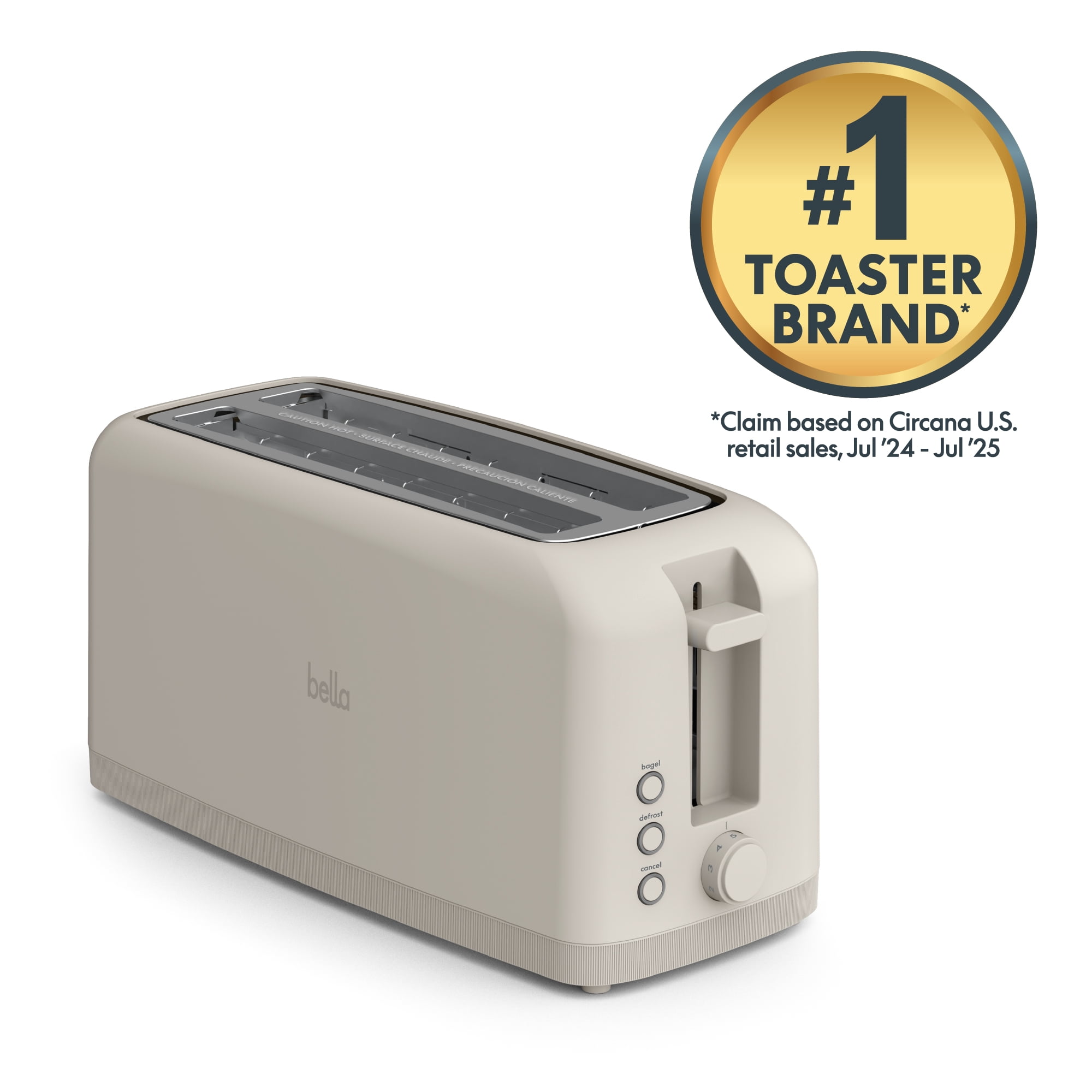 bella 4-Slice Slim Toaster with Extra Long Slot, 6 Setting Shade Control with Reheat & Cancel Buttons, Anti Jam & Auto Shutoff, Oatmilk