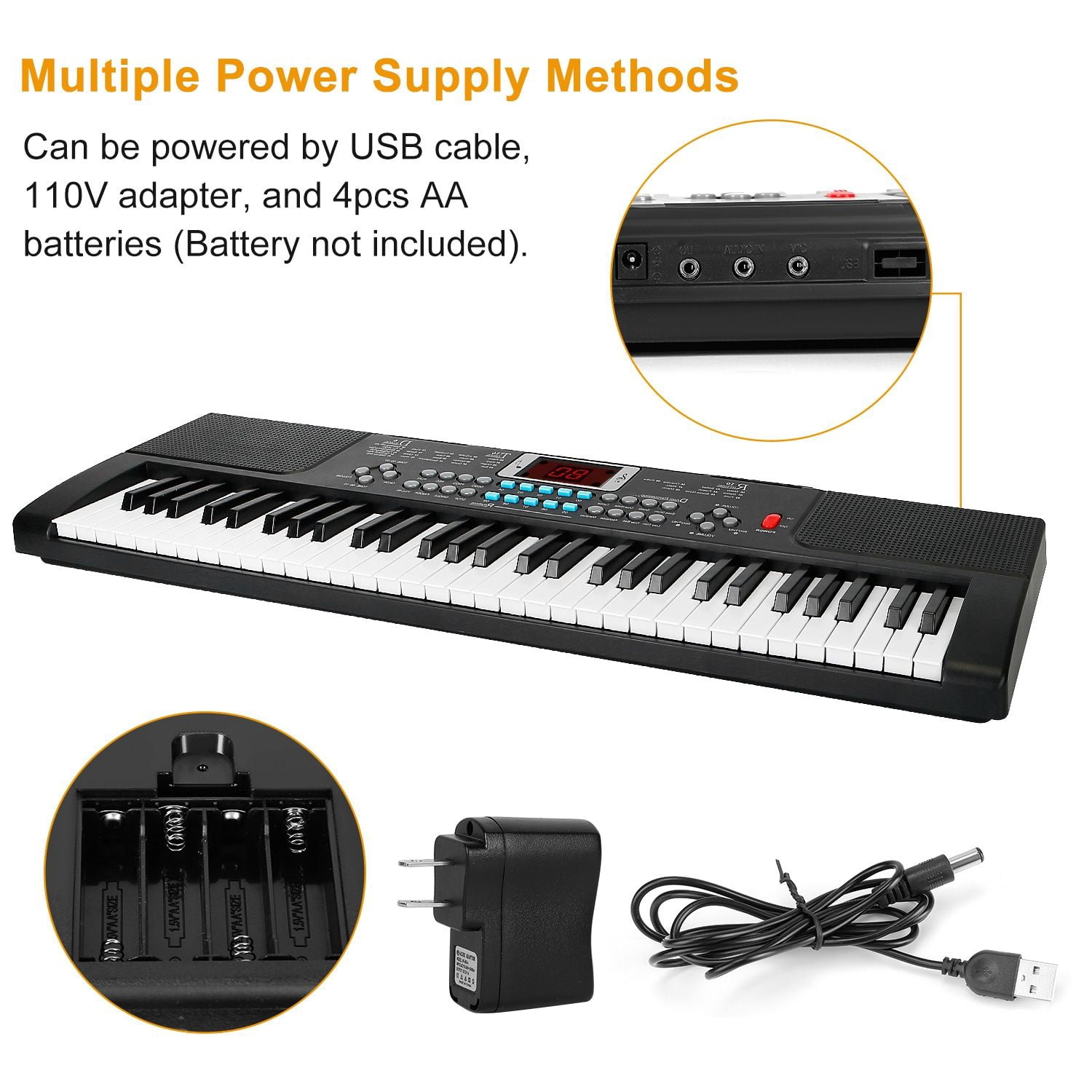 Multifunctional 61 Key Children's Piano Toy - Electronic Keyboard with 16 Tones, 8 Percussions, Volume Control & HD Display, Includes Stand Microphone for Early Music Education
