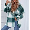 thumbnail image 2 of Blusa con capucha a cuadros para mujer, manga larga, con botones, holgada, transpirable, con cordón a cuadros, blusa con capucha para otoño e invierno, verde S, 2 of 6