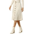 thumbnail image 4 of INSPIRE CHIC Women's Corduroy Skirt High Waist Button Front Belted Midi Skirt Cream 2XL, 4 of 6