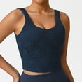 thumbnail image 3 of Felirenzacia Womens Lace Embroided Square Neckline Cropped Tank Top with Wide Strap, Athletic Short Sleeveless Yoga Top for Gym,Navy,XL, 3 of 6