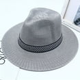 thumbnail image 1 of XINPING Men Women Woven Band Straw Panama Hat, Wide Brim UV Protection Beach Vacation Hat with Patterned Band, Breathable for Casual Summer Wear, 1 of 3
