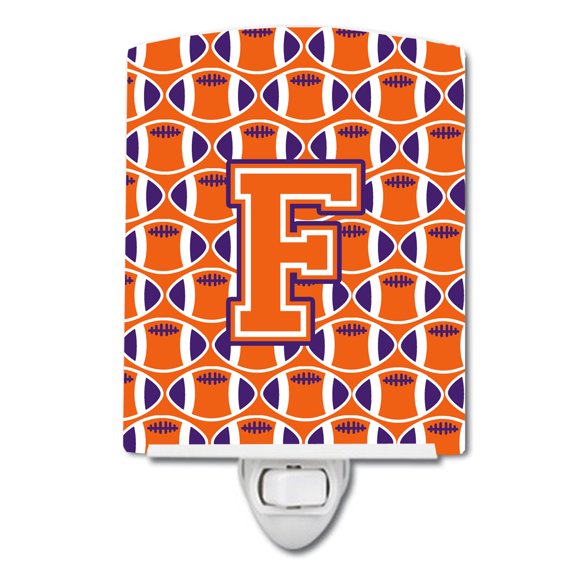 Carolines Treasures CJ1072-FCNL Letter F Football Orange, White and Regalia Ceramic Night Light, 6x4x3", multicolor