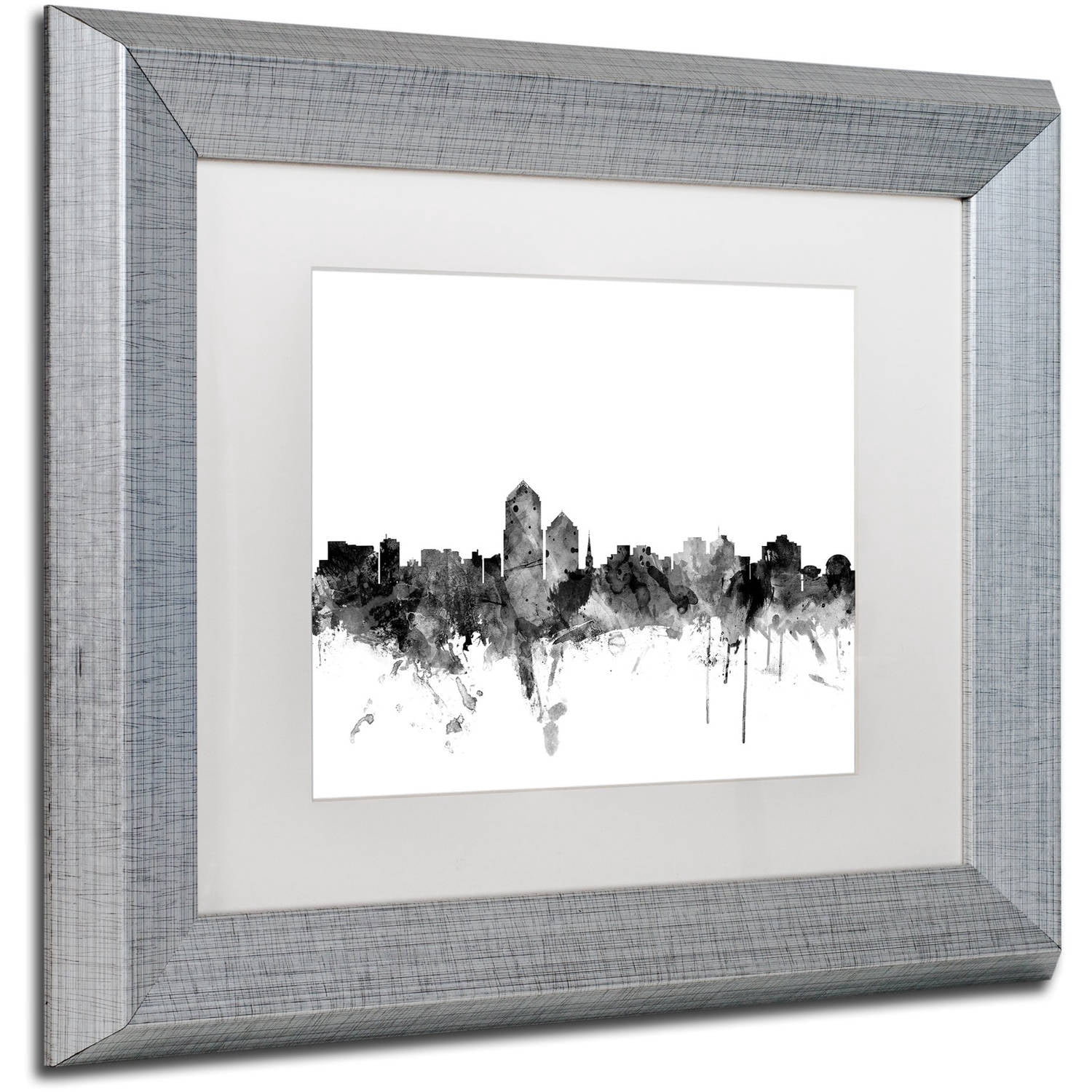 Trademark Fine Art "Albuquerque NM Skyline B&W" Canvas Art by Michael Tompsett, White Matte, Silver Frame