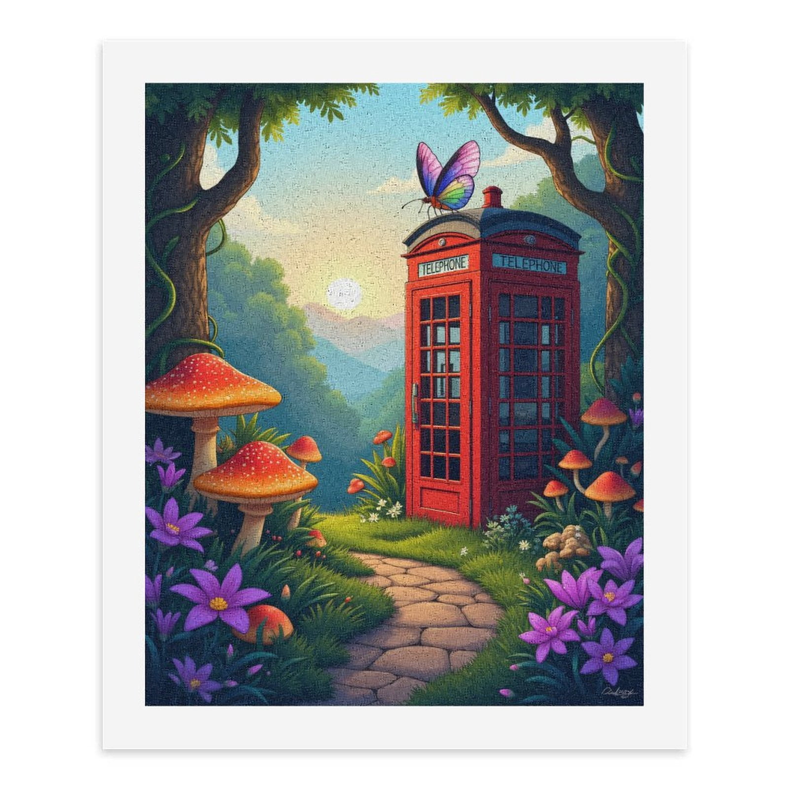 Paint By Numbers Kit for Adults Beginner - DIY Enchanted Forest Phone Booth Canvas Painting Kits for Adults, Frameless Paint By Number for Adults for Home Wall Decor 16x20 Inch