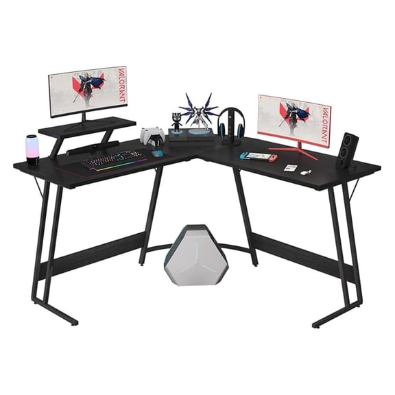 L Shaped Gaming Desk Computer PC Gaming Desk Table with Large Monitor Riser Stand for Home Office Sturdy Writing Workstation (Classical Black, 51 Inch)