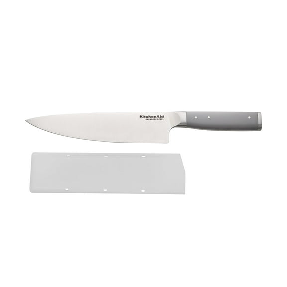 KitchenAid Gourmet Forged Chef Knife with Custom-Fit Blade Cover, 8-inch, Sharp Kitchen Knife, High-Carbon Japanese Stainless Steel Blade, Gray
