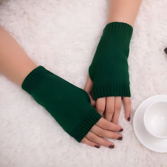 TELOLY 2026 New Women Girl Knitted Arm Fingerless Keep Warm Winter Gloves Soft Warm Mitten,One Size,Winter Gloves,Gloves for Cold Weather,Gloves for Women,Mens Clothes,Mens Fashion,Army Green