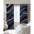thumbnail image 3 of Marble Blackout Curtains, Light Blocking Print Window Curtains, Navy Blue Modern Abstract Gold Gradual Art Thermal Insulated Window Drapes for Living Room Kitchen Cafe 2 Panels, 84"W x 63"L, 3 of 9