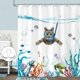 thumbnail image 1 of Juego de cortinas de ducha con diseño de gato, color azul verde azulado, impermeable, de tela, con tortuga de pulpo animal (azul, 71.7 x 71.7 in), 1 of 5