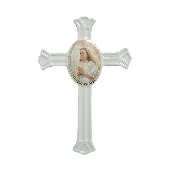 Roman 7.5" First Communion Girl Wall Cross by Kathryn Fincher – Porcelain Religious Gift