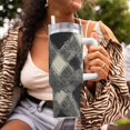 thumbnail image 6 of 40zo Ice Bar Cup With Handle Double Insulation Large Capacity Rust Prevention For Daily Travel And Other Scenes Argyle Plaid Dimgray_40978_2, 6 of 8