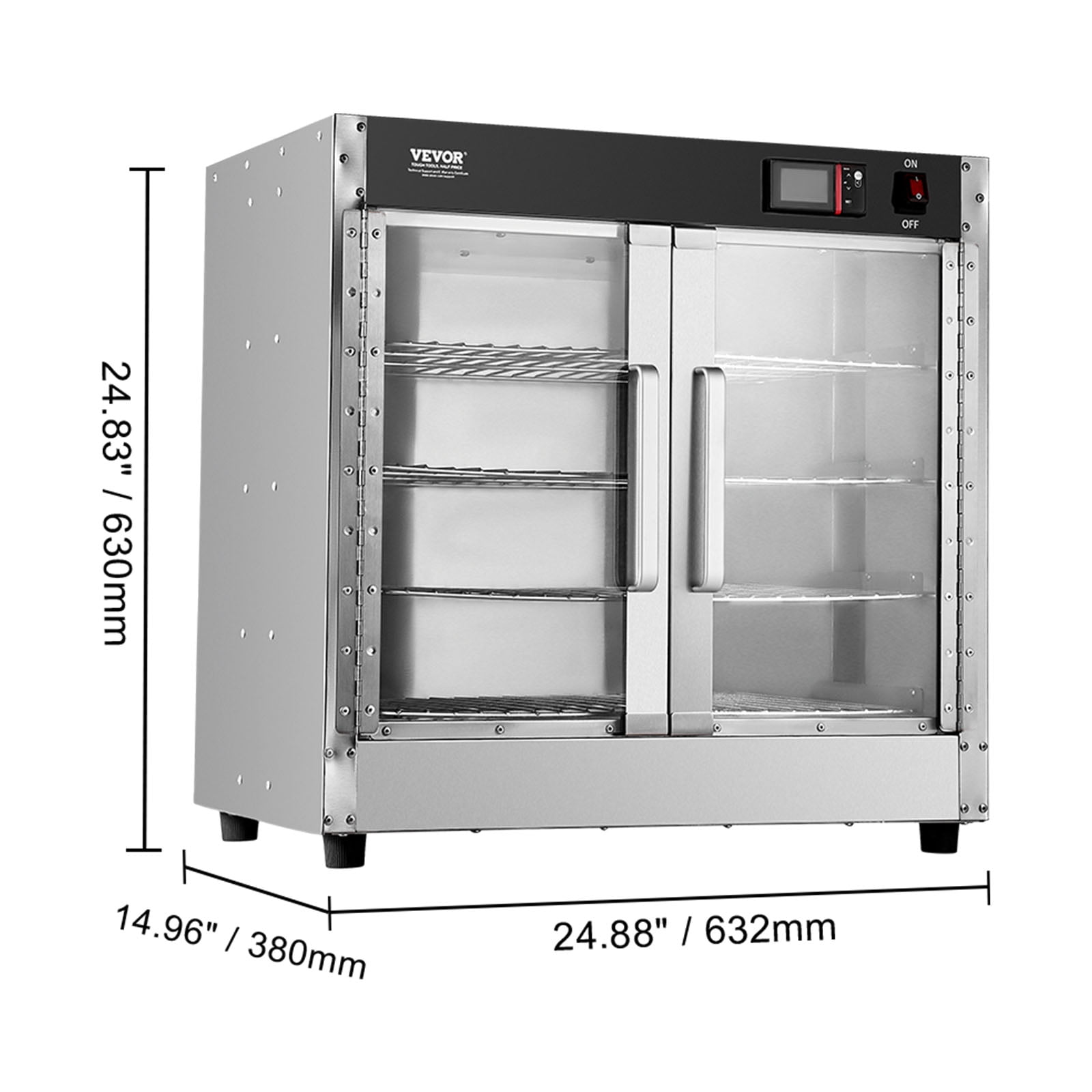 VEVOR Hot Box Food Warmer, 4-Tier Concession Warmer with Water Tray,4 Pans, Glass Double-door and Adjustable Shelves,Stainless Steel Food Warmer Cabinet, Ideal for Storing Pizza,Chicken,Restaurant