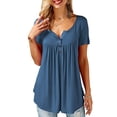thumbnail image 1 of JustVH Blouse Décontractée Unie Henley Col en V pour Femmes Tunique Plissée à Boutons, 1 of 4